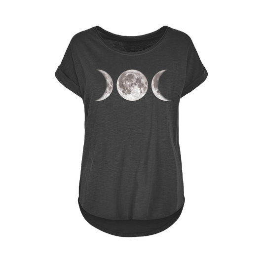 Triple Goddess long slub t-shirt with moon phase print by Kate