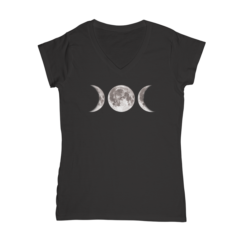 Triple Goddess V-neck fitted t-shirt with moon phase design