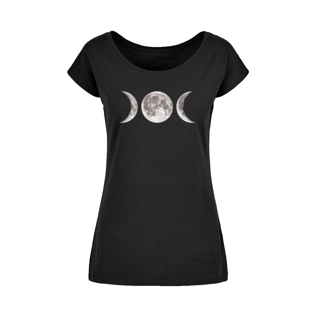 Triple Goddess wide neck women’s t-shirt with moon print