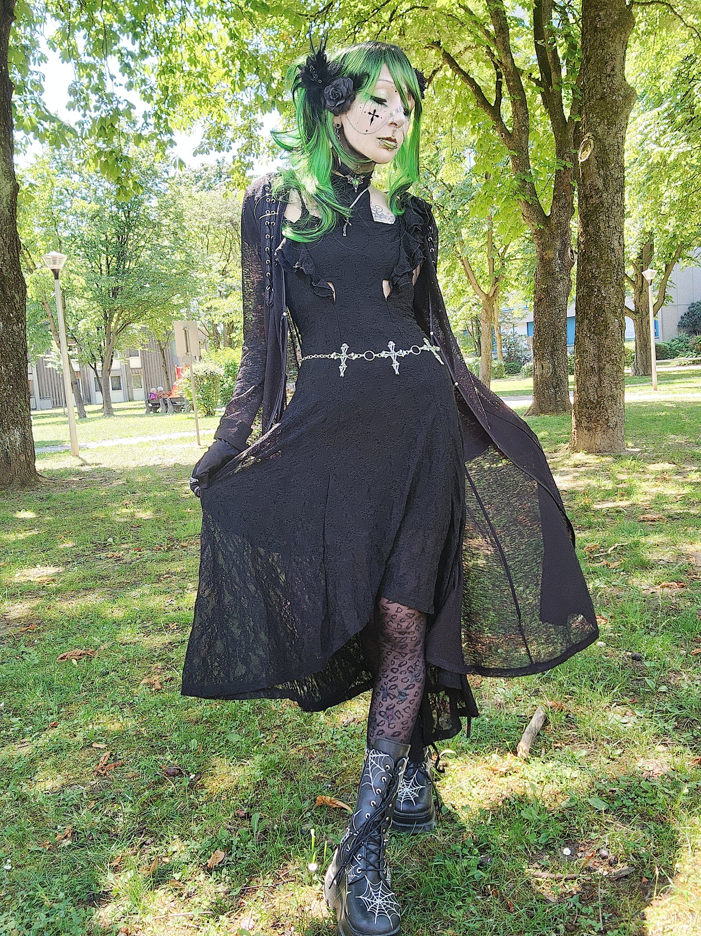 Punk Rave Morrigan Cross Goth Flying Sleeve Dress