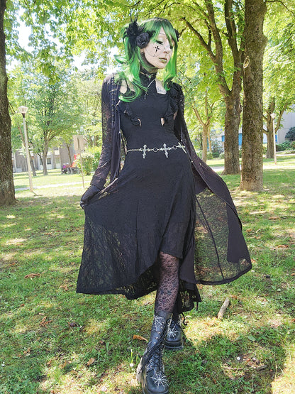 Punk Rave Morrigan Cross Goth Flying Sleeve Dress