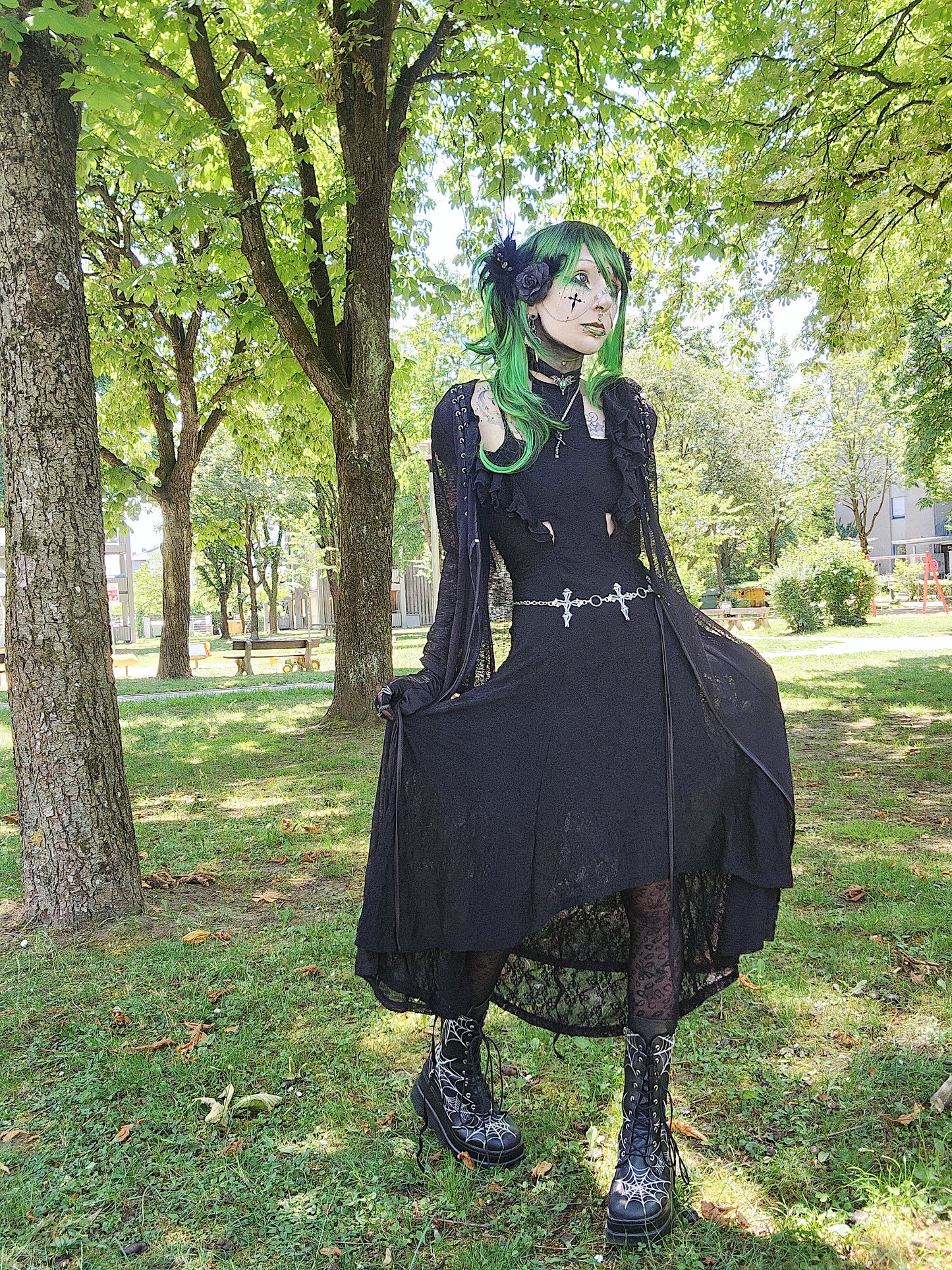 Punk Rave Morrigan Cross Goth Flying Sleeve Dress