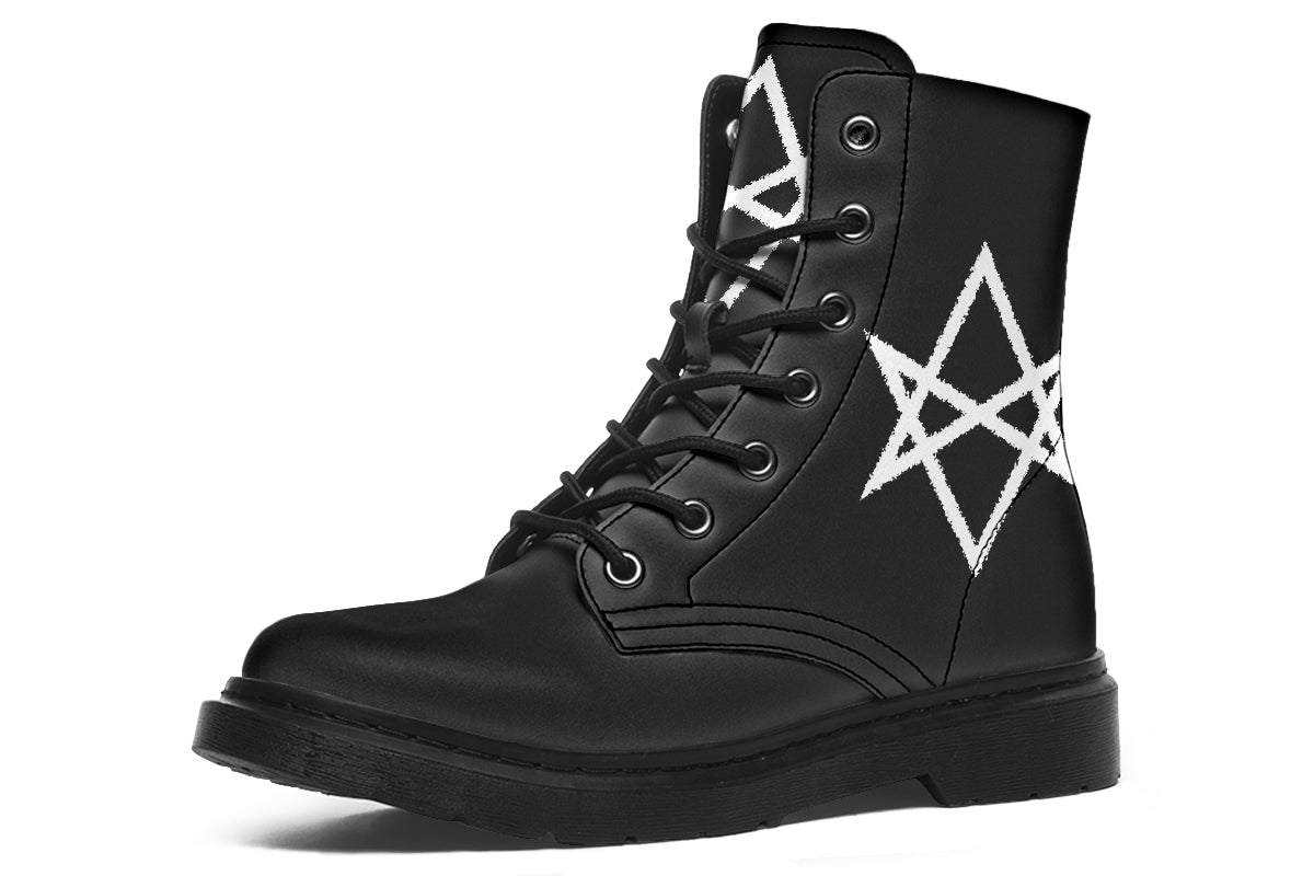 Black lace-up boots with magical protection symbol