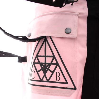 Gothic mini skirt black pink strap detail featuring Chemical Black logo and edgy design.