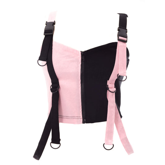 Chemical Black Veil and Void Top – Ladies Black/Pink Harness Crop Top