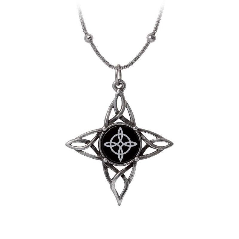 Alchemy Gothic Witch's Knot Necklace Black Onyx Celtic Knotwork Pewter Jewellery
