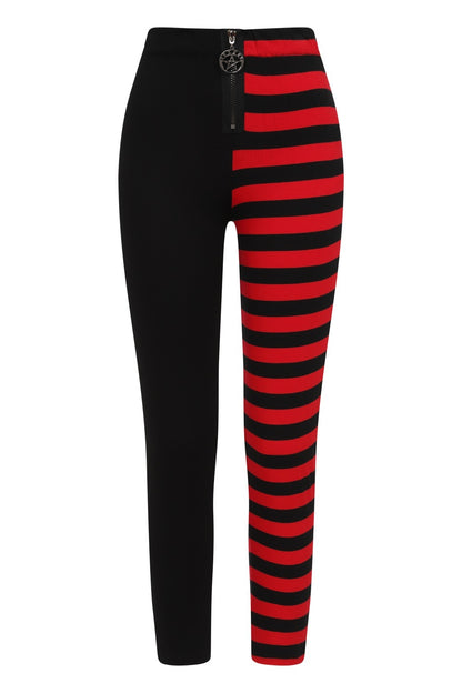 Banned Half Black Half Stripes Leggings - Red - Kate's Clothing