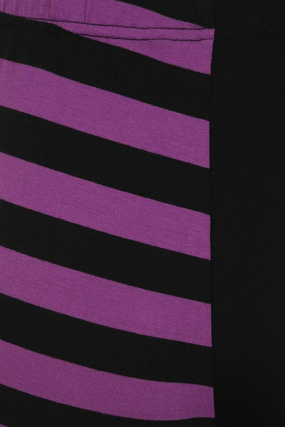Banned Half Black Half Stripes Leggings - Purple - Kate's Clothing