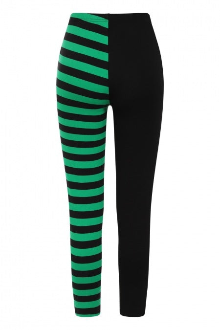Banned Half Black Half Stripes Leggings - Green - Kate's Clothing