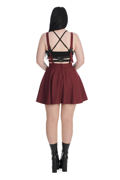 Banned Lolita Skater Skirt with Straps and Pockets in Burgundy - Kate's Clothing