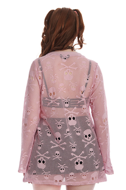 Banned BFF Net Top in Pink Skull and Crossbones Net - Kate's Clothing