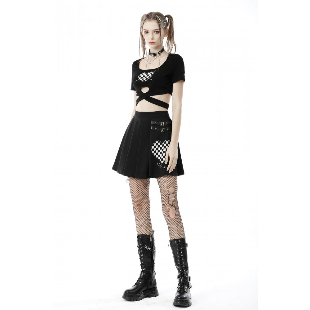 Dark In Love Checkered Heart Crop Top - Kate's Clothing