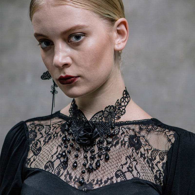Devil Fashion Onyx Rose Necklace - Kate's Clothing