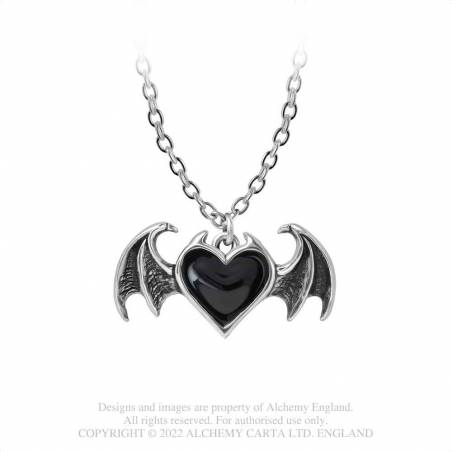 Alchemy Gothic Blacksoul Bijou bat pendant black enamel heart silver pewter handmade England
