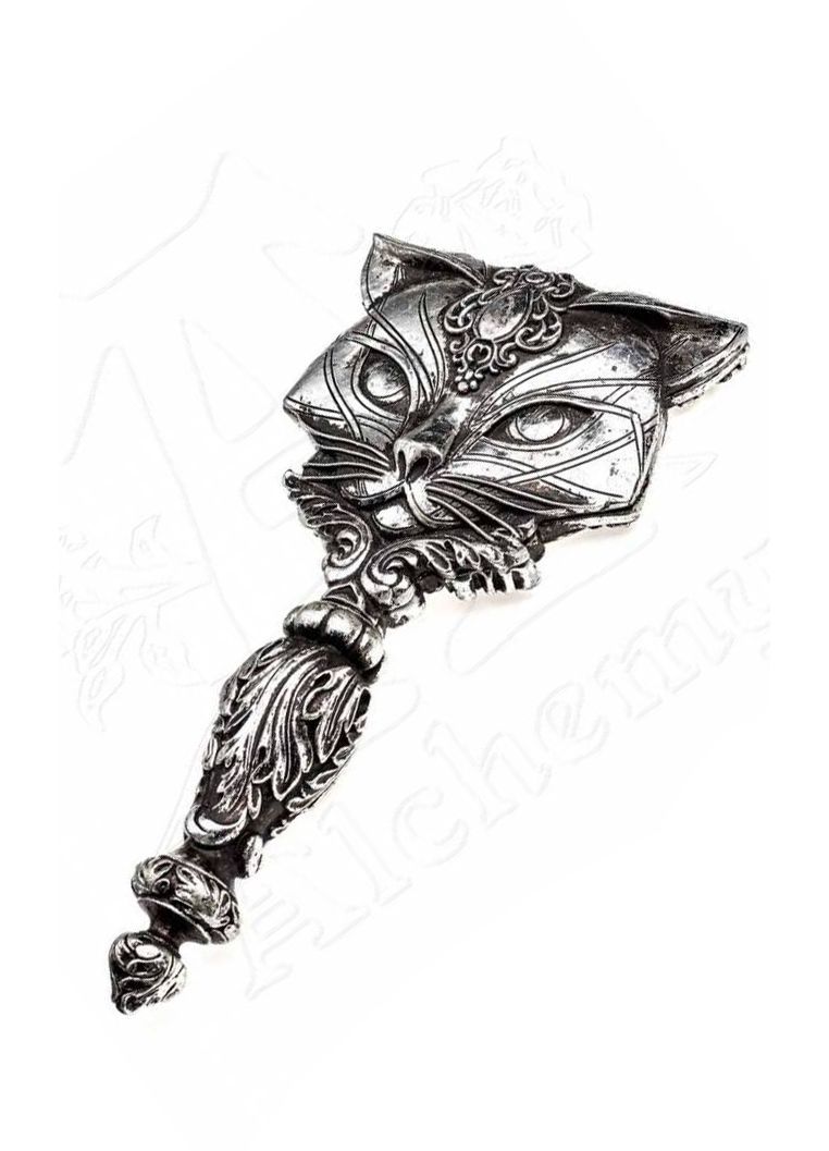 Sacred Cat mirror vine handle detail - silver gothic hand mirror antique style Alchemy Gothic