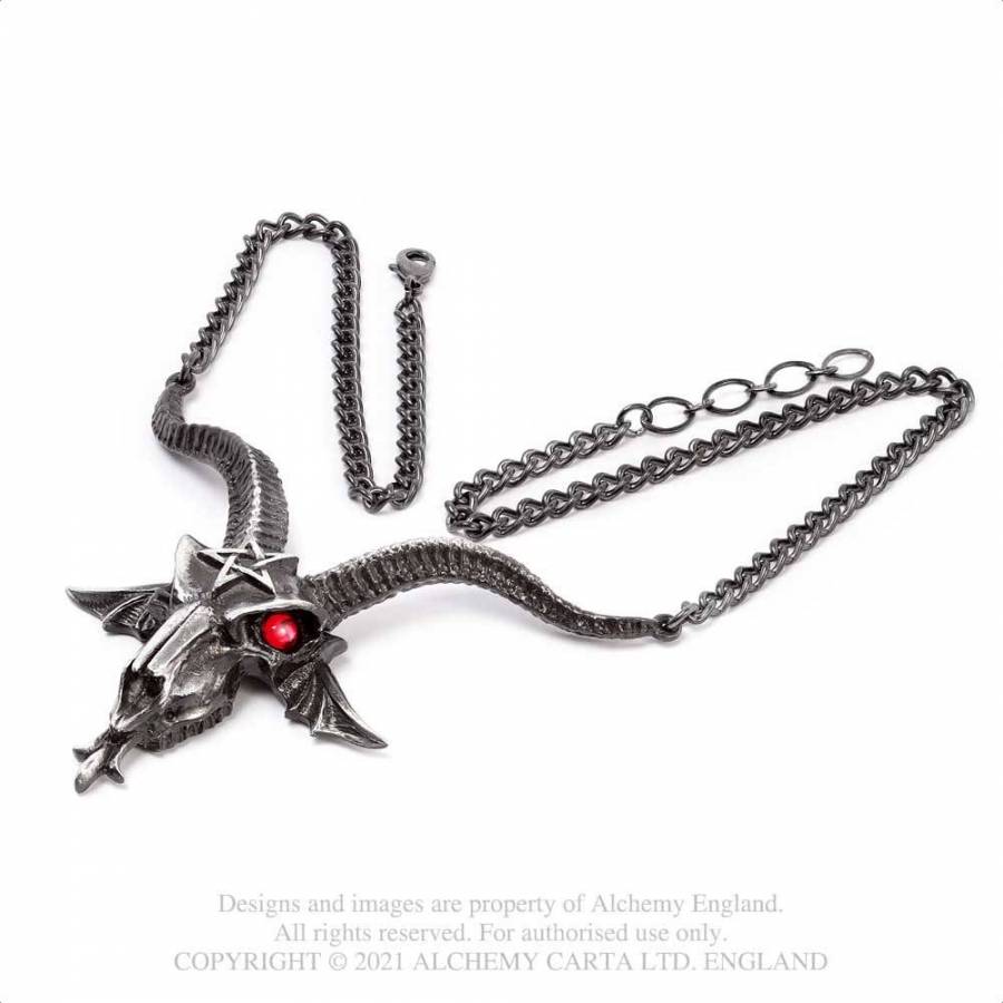 Alchemy Gothic Baphometica Baphomet skull pewter pendant red crystal eyes