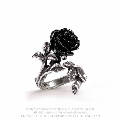 Alchemy Gothic Wild Black Rose ring polished pewter wild roses black acrylic rose