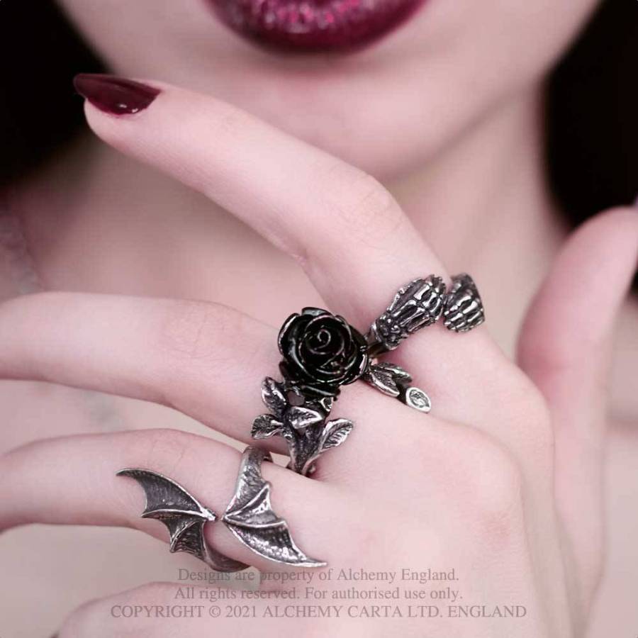Alchemy Gothic Wild Black Rose pewter twine roses gothic ring hand made worn