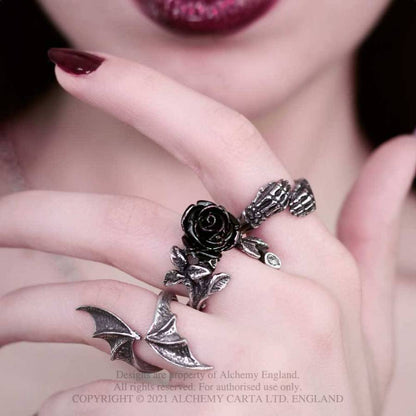 Alchemy Gothic Wild Black Rose pewter twine roses gothic ring hand made worn