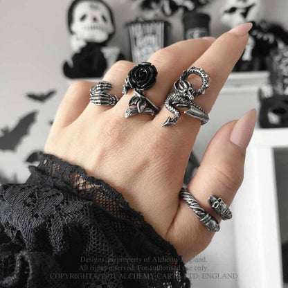 Wild Black Rose ring dark drama gothic jewelry by Alchemy Gothic styled
