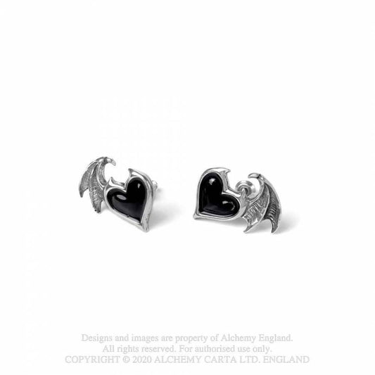 Alchemy Gothic Blacksoul Stud Earrings Front details - Kate's Clothing