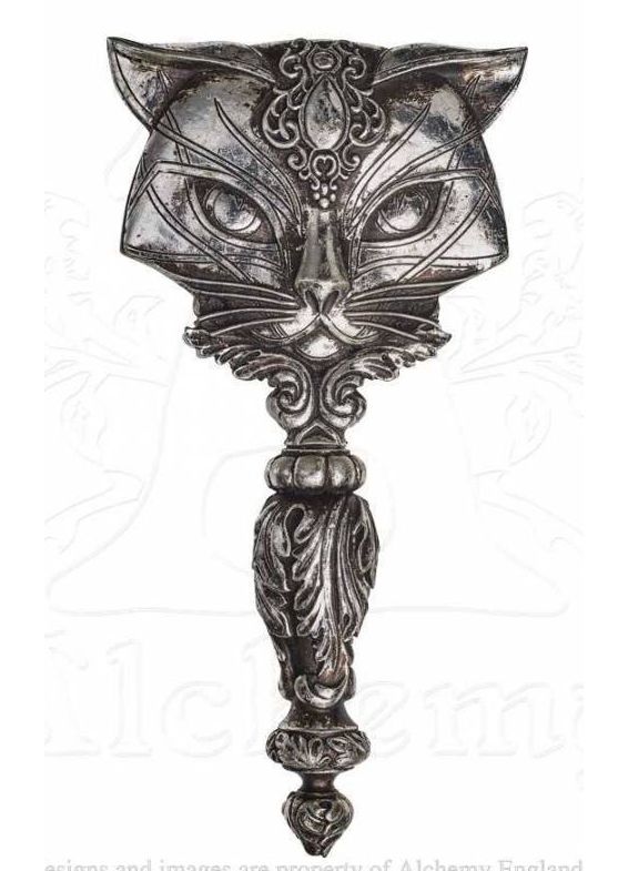 Alchemy Gothic Sacred Cat hand mirror silver - Bastet Egyptian cat gothic home décor ornamental mirror
