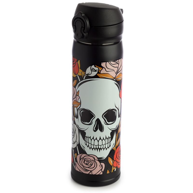 Gothic Gifts Skulls and Roses Reusable Stainless Steel Thermal Insulated Drinks Bottle - Kate's Clothing