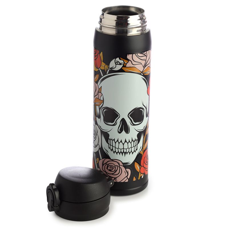 Gothic Gifts Skulls and Roses Reusable Stainless Steel Thermal Insulated Drinks Bottle - Kate's Clothing