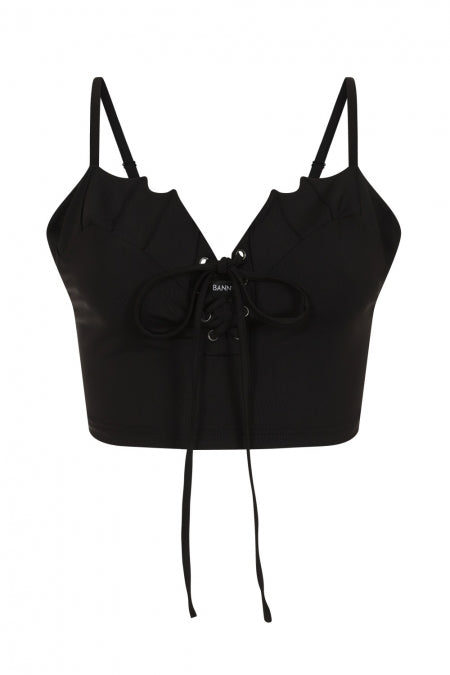 Bernia black crop top back view adjustable straps by Banned
