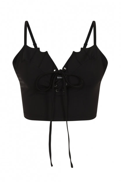 Bernia black crop top back view adjustable straps by Banned