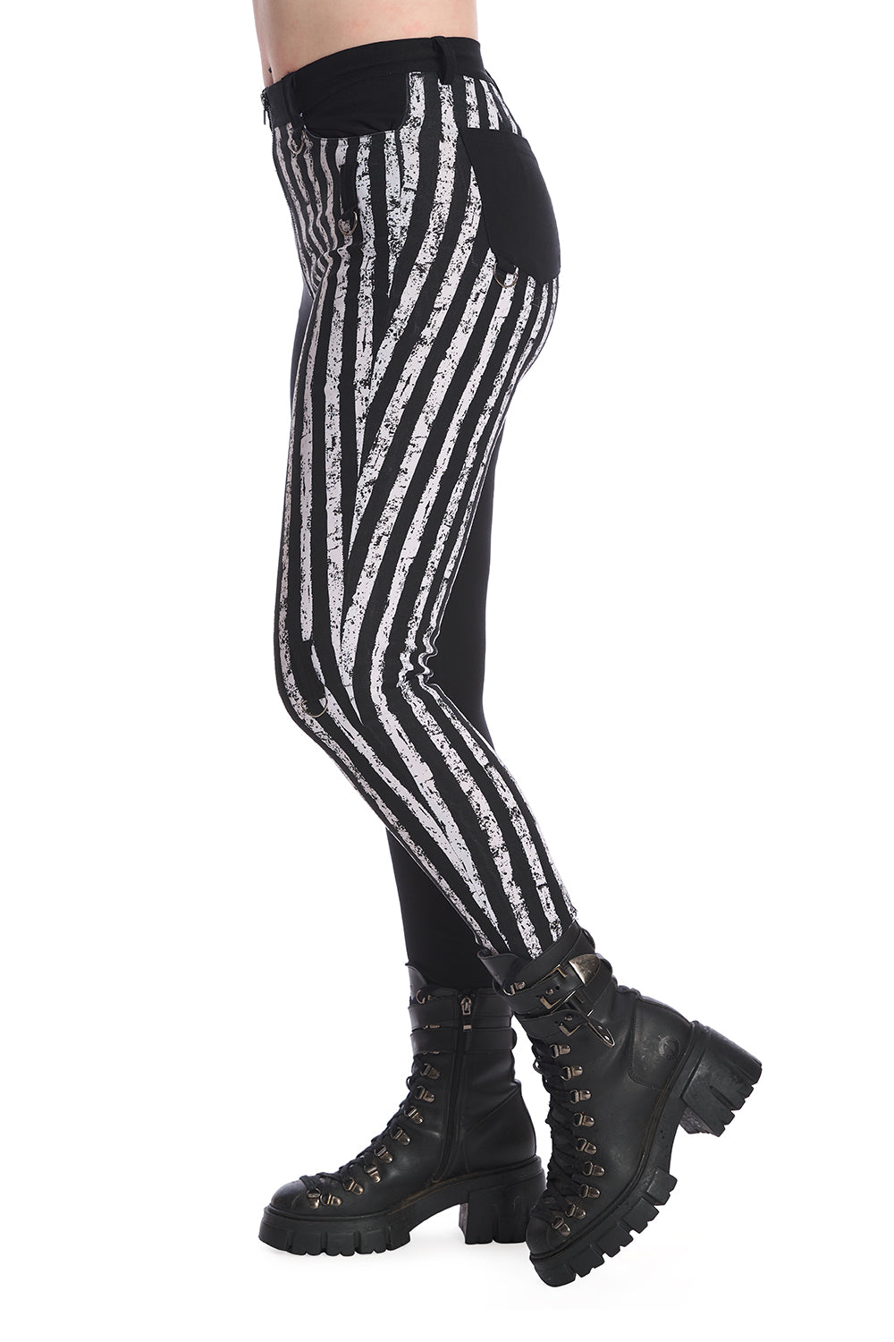 Banned Alternative Spooky Night Walks Half and Half Trousers Striped Side View - Kate's Clothing