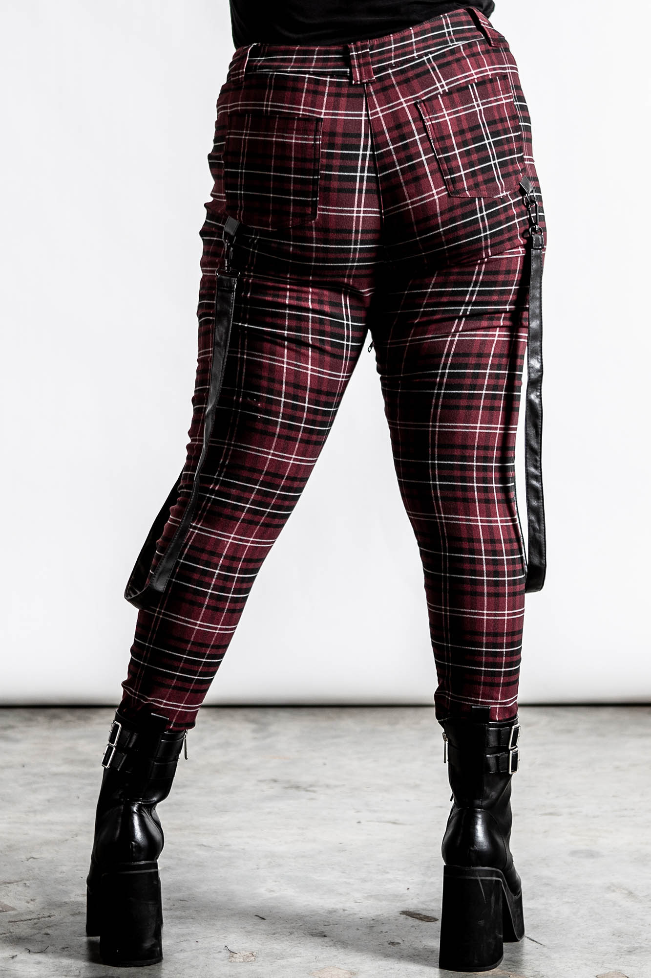 Killstar Dead Resistance Skinny Trousers Blood Tartan - Kate's Clothing