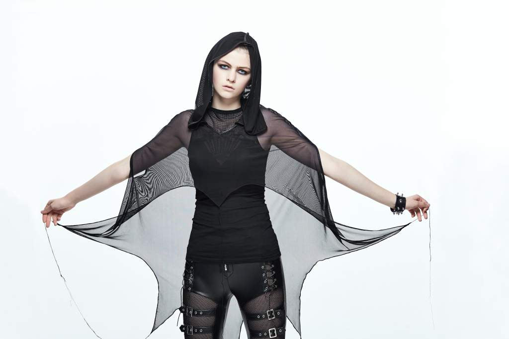 Devil Fashion Hooded Mesh Cape - Kate's Clothing