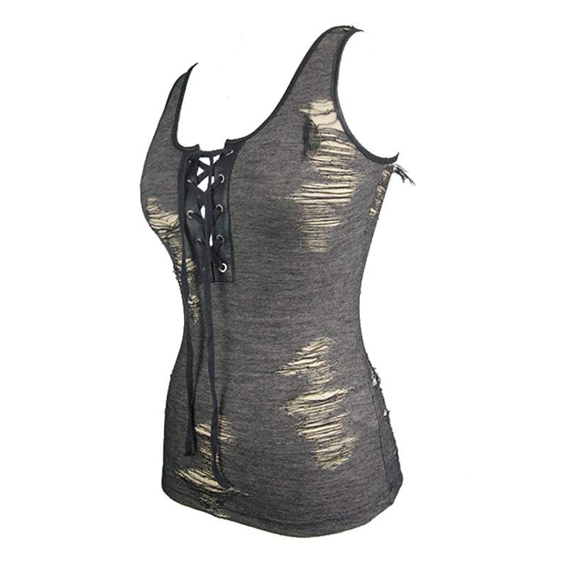 Devil Fashion Distressed Vest Top - Kate's Clothing
