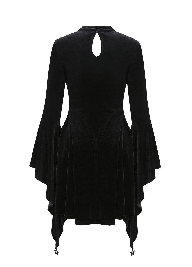 Dark In Love Lucy Black Velvet Dress - Kate's Clothing
