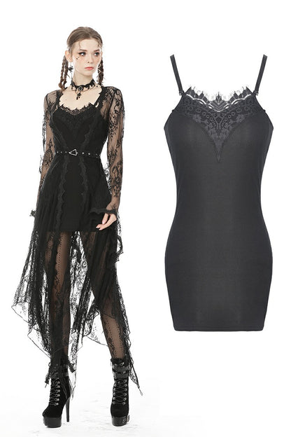 Dark In Love Emery bodycon dress adjustable spaghetti straps lace applique neckline