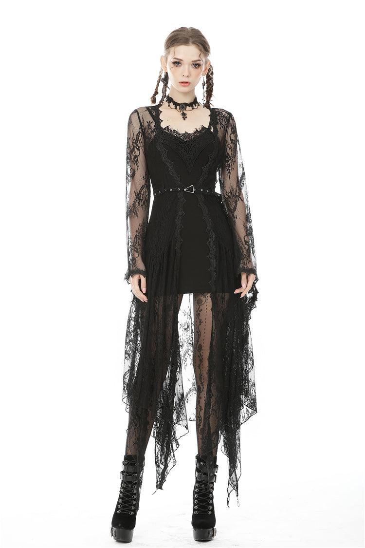 Dark In Love Larissa robe close-up lace detail eyelet belt gothic style