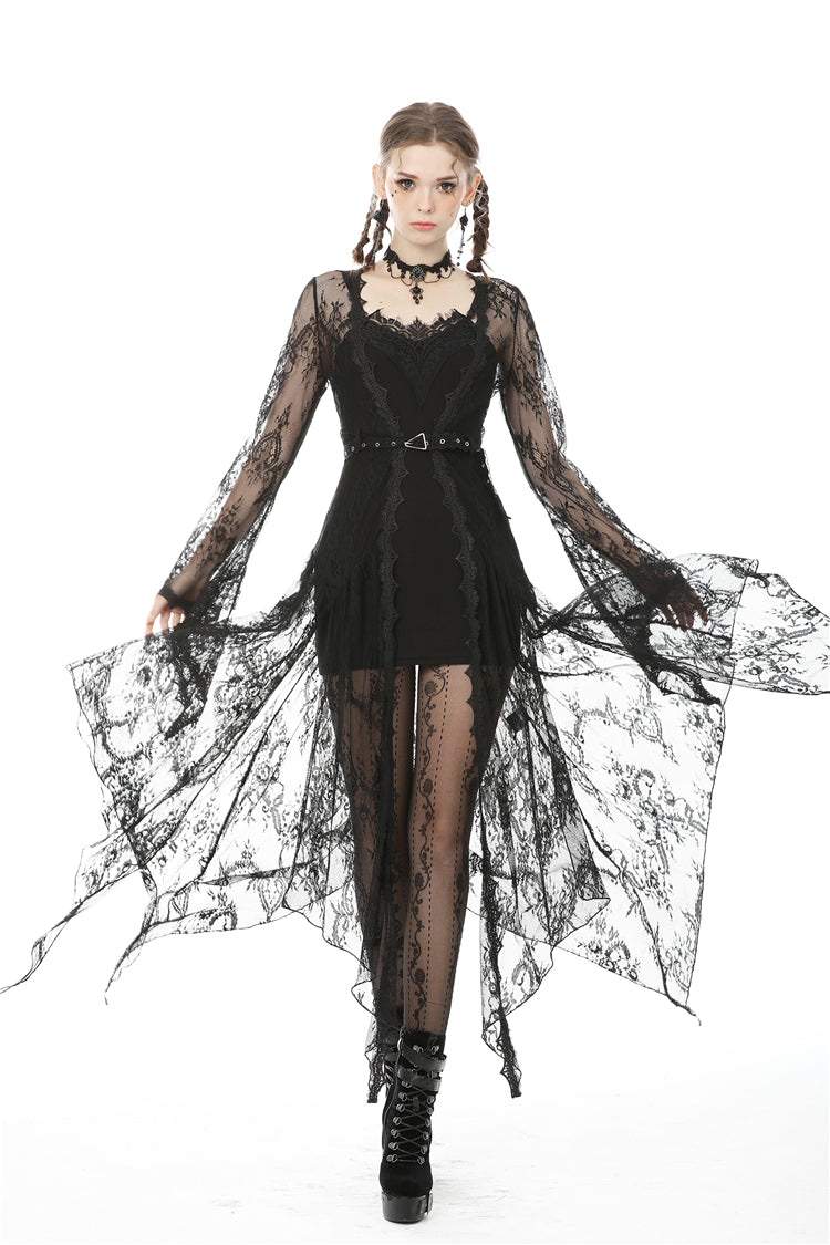 Larissa lace robe full length view irregular hemline by Dark In Love