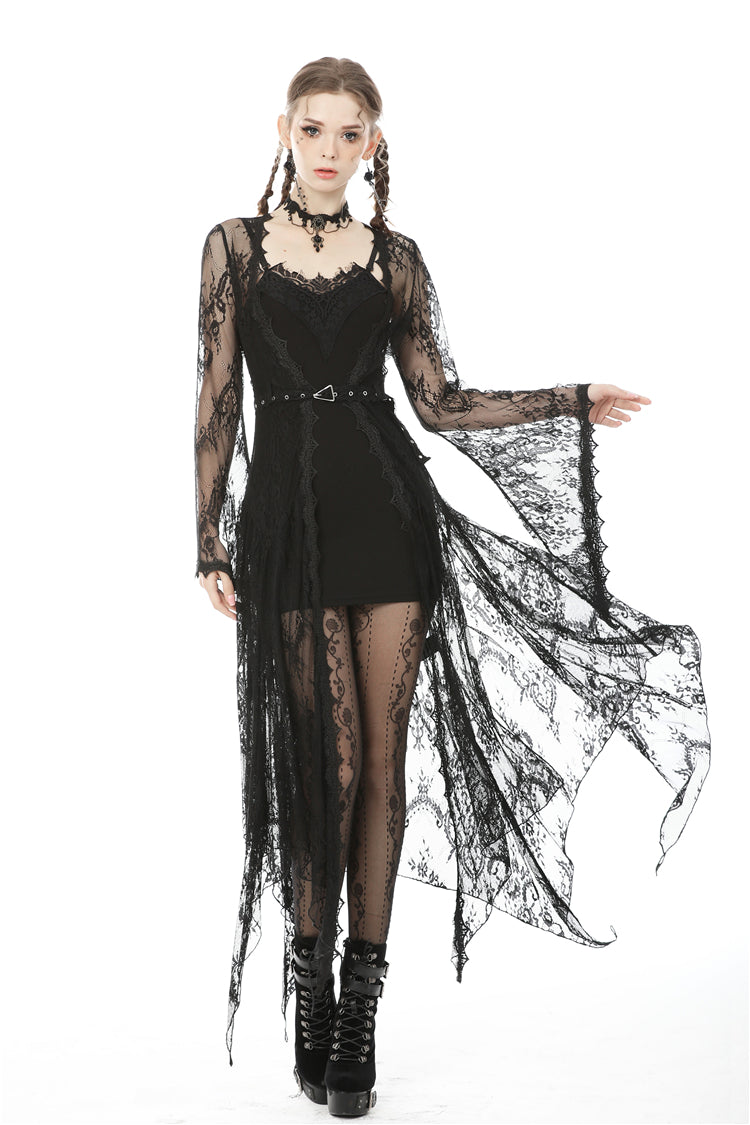 Dark In Love Larissa robe faux suede belt lace trim delicate lace design