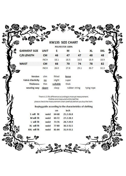 Leah tartan mini skirt size chart - Dark In Love gothic plaid skirt sizing guide