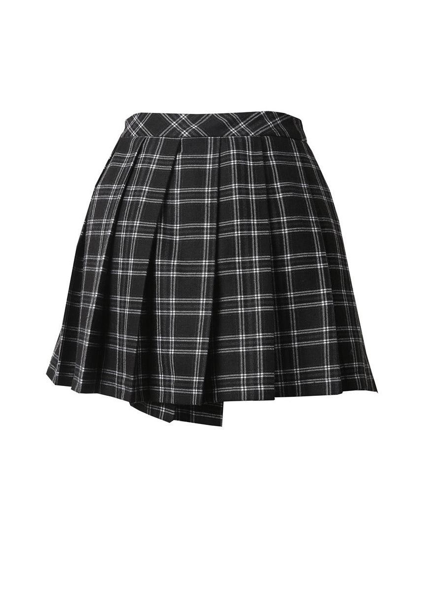 Gothic tartan mini skirt back view - Leah black white plaid safety pin Dark In Love