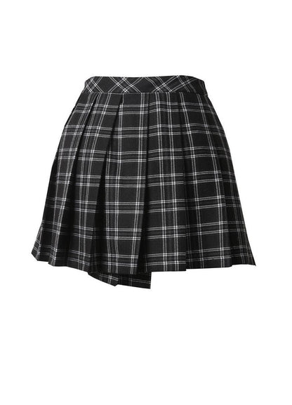 Gothic tartan mini skirt back view - Leah black white plaid safety pin Dark In Love