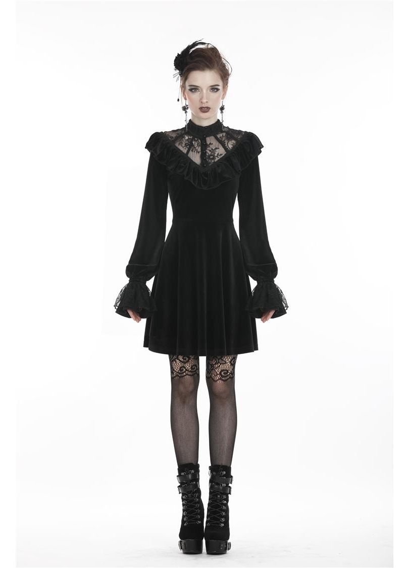Gothic lace neckline detail - Avina black velvet dress Victorian style Dark In Love dress
