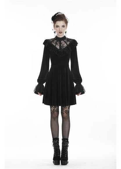 Gothic lace neckline detail - Avina black velvet dress Victorian style Dark In Love dress