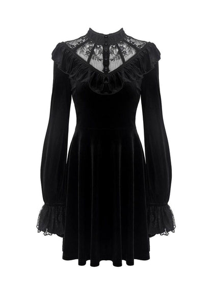 Gothic velvet dress invisible mannequin - Avina black dress lace neckline flattering fit Dark In Love