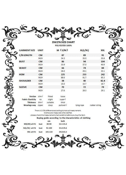 Avina velvet dress size chart - Dark In Love gothic dress sizing guide black velvet dress