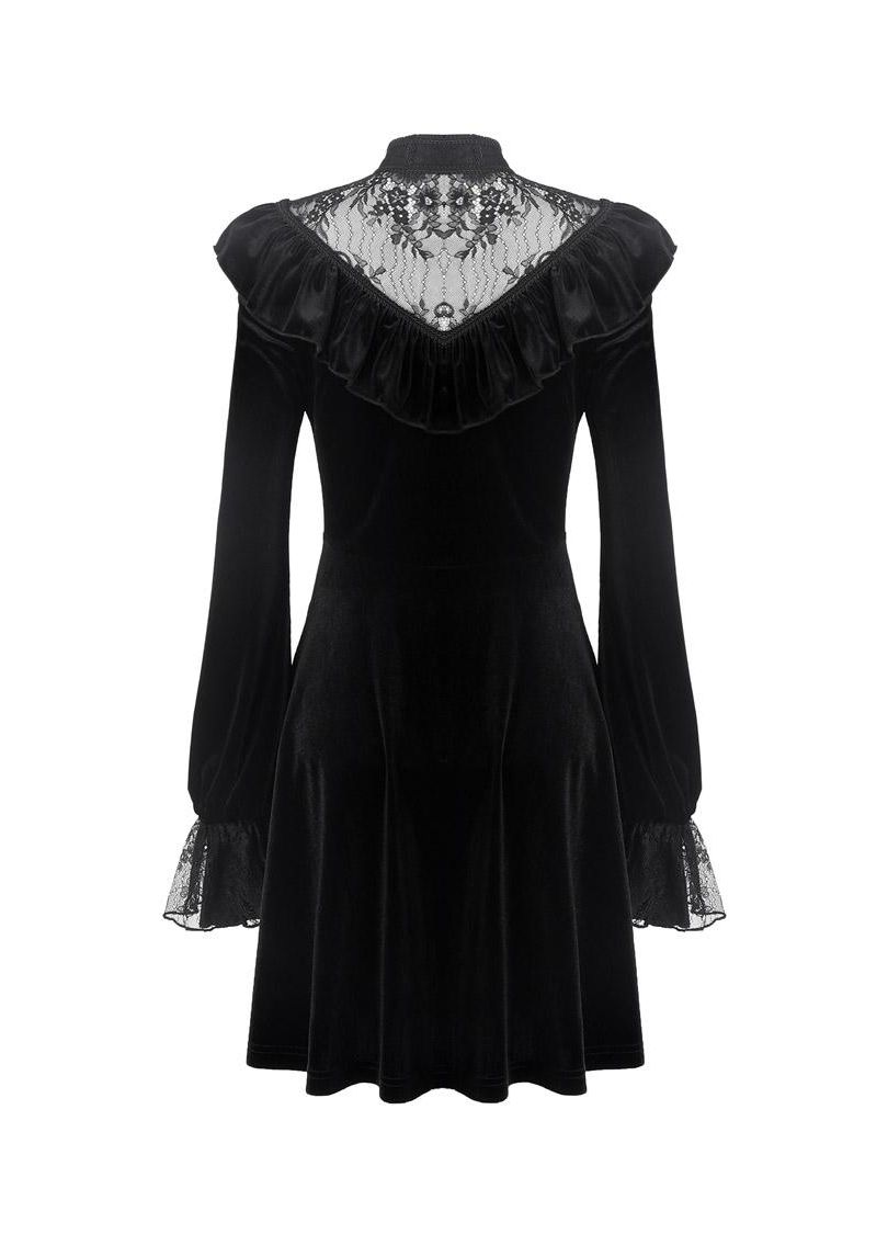 Avina dress lace cuff detail - black velvet gothic long sleeve dress Dark In Love alternative