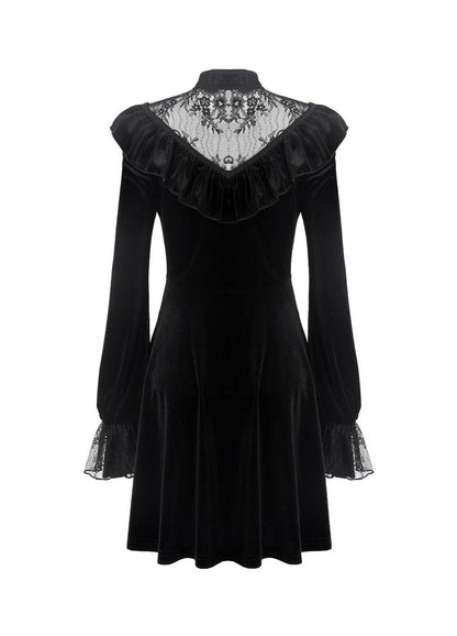 Avina dress lace cuff detail - black velvet gothic long sleeve dress Dark In Love alternative