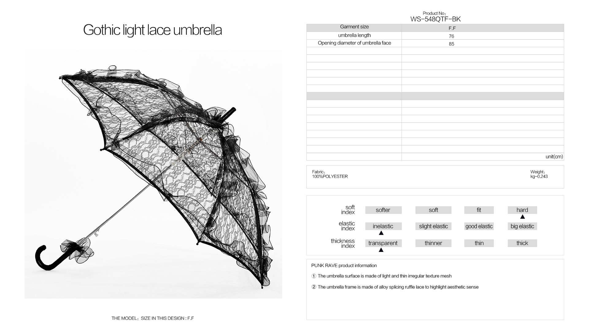 Punk Rave Enya Lace Umbrella - Kate's Clothing