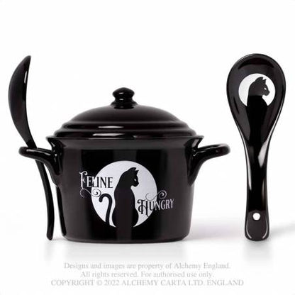 Alchemy Feline Hungry Bowl And Spoon Set - Kate's Clothing
